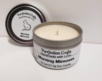 Soy wax candle tin 4.5 oz Morning Mimosas, Handmade. Fruity, sweet, drinks, Girls Night