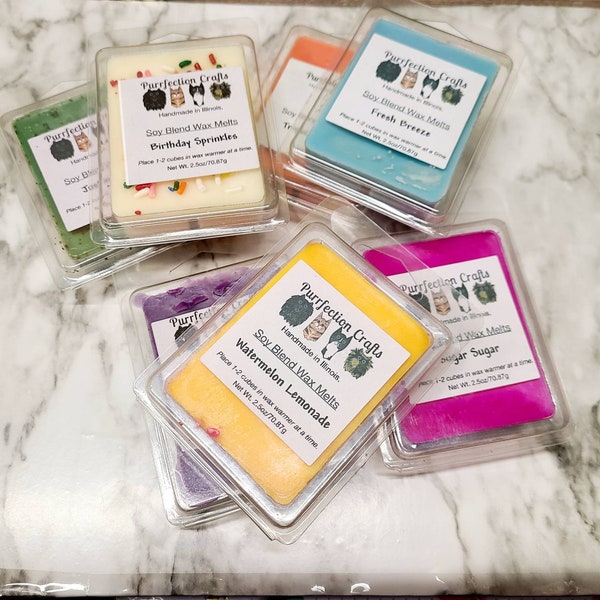 Soy Blend Wax melts 2.5 oz clamshell, Wax Tarts, Choose scent, Handmade.