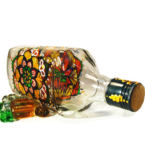 Hand Paint Glass Bottle Mandala Style Morrocan Decor Etsy etsy
