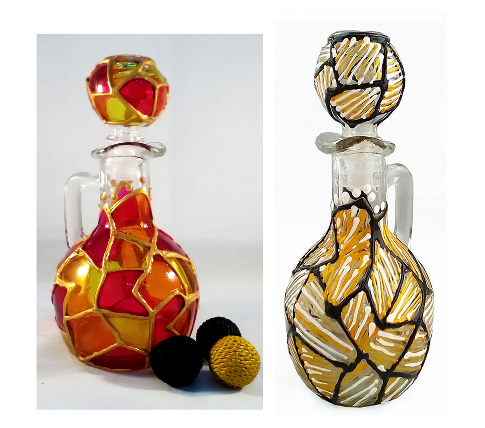Wine Carafe Vinegar Handpainted Glass Bottle Liqueur Decanter Etsy