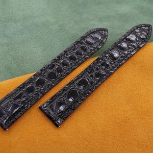 Handmade Glossy Black Alligator leather watch strap for tank solo, tank must  16mm, 17mm,17.5mm,19mm,20mm, 20.5mm,22.5mm
