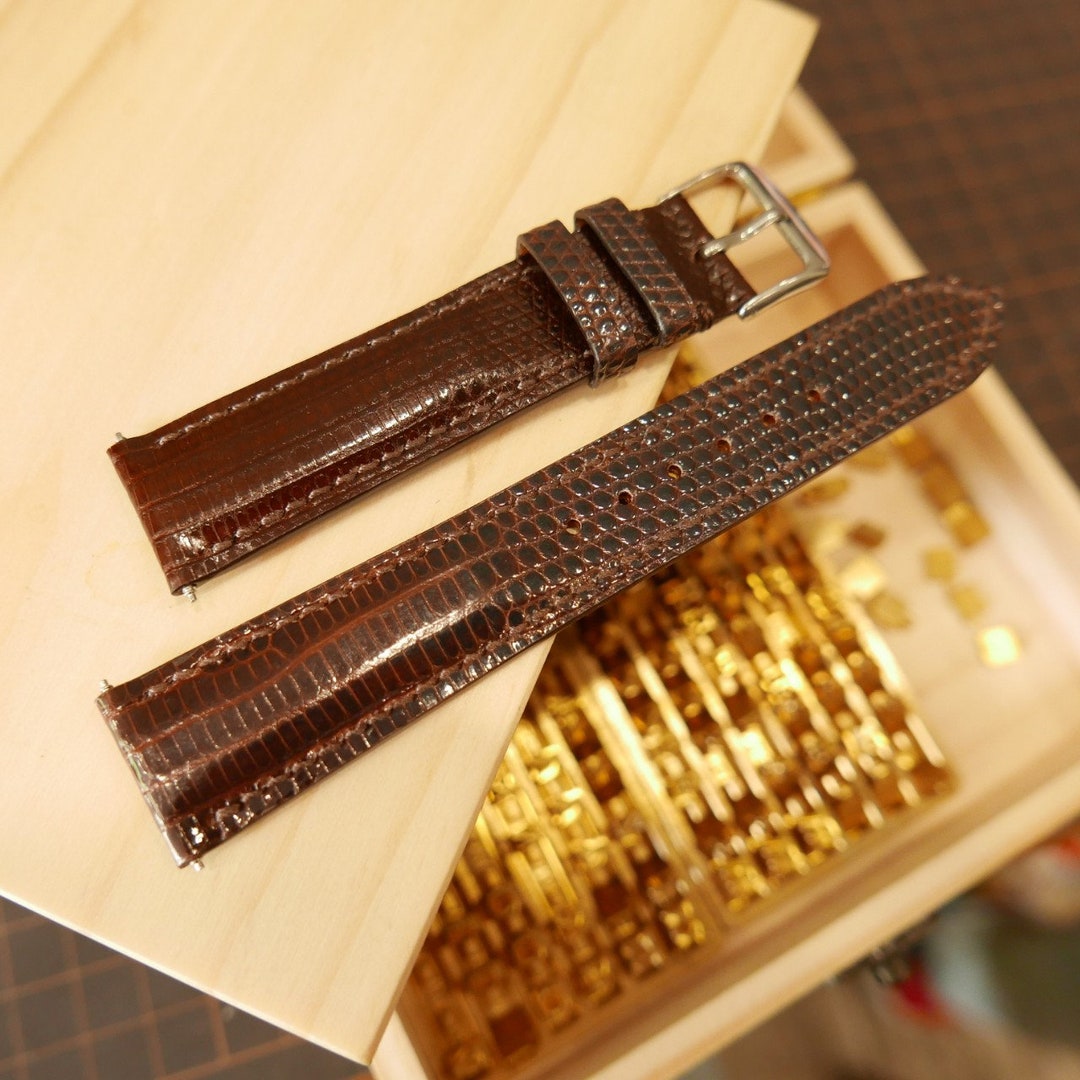 Bracelet De Montre En Cuir Lézard Marron 19mm - Boucle Ardillon - Universel - Neuf