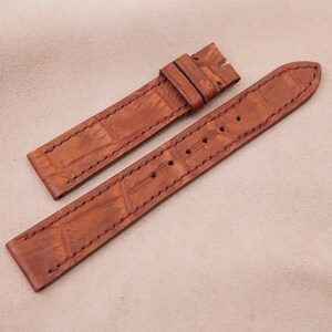 Handmade Brown Alligator Stonewash leather watch strap for tank solo, tank must 15mm, 16mm, 17mm, 17.5mm, 18mm, 19mm,20mm,20.5mm,22.5mm,23mm