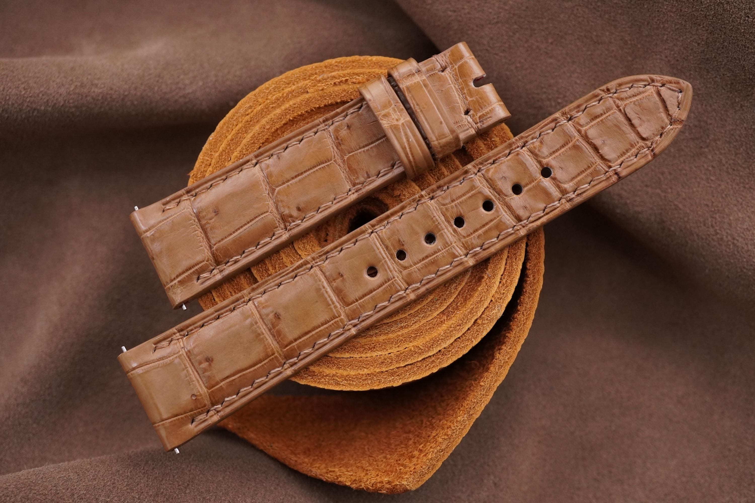 Handmade Light Brown Alligator Leather Watch Strap, Watch Band