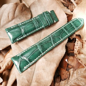 Handmade Green Alligator leather watch strap, watch band 18mm, 19mm, 20mm, 21mm, 22mm, 24mm, 26mm
