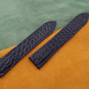 Handmade High Grade Dark Navy Blue Alligator leather watch strap for tank solo, tank must  16mm, 17mm,17.5mm,19mm,20mm, 20.5mm,22.5mm