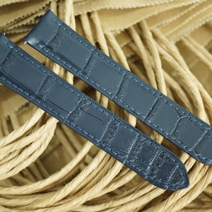 Handmade Matte Navy Blue Alligator leather watch strap for tank solo, tank must 15mm, 16mm, 17mm, 17.5mm, 18mm, 19mm,20mm, 20.5mm,22mm,23mm