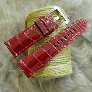 Handmade Glossy Red Alligator leather watch strap, watch band  22mm, 24mm, 26mm
