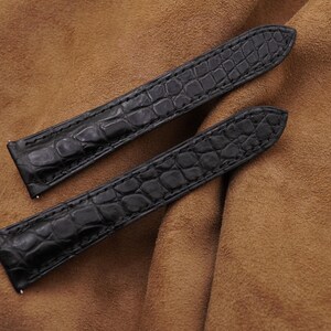 Handmade Black Alligator leather watch strap for tank solo, tank must 15mm, 16mm, 17mm, 17.5mm, 18mm, 19mm, 20mm, 20.5mm, 22.5mm, 23mm