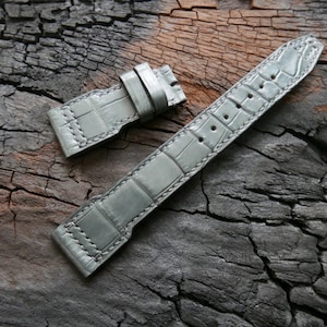 Handmade Gray Alligator leather Pilot watch strap, watch band 20mm, 21mm, 22mm