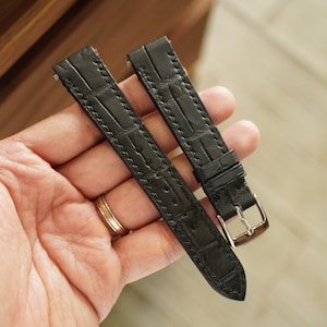 Handmade Matte Black Alligator leather Deployment Strap for Santos medium and large 18.5mm, 21mm