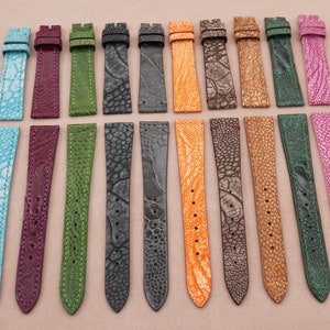 Kavel van 10 struisvogelleren horlogeband, maat 18/14 mm, opruimingsprijs: