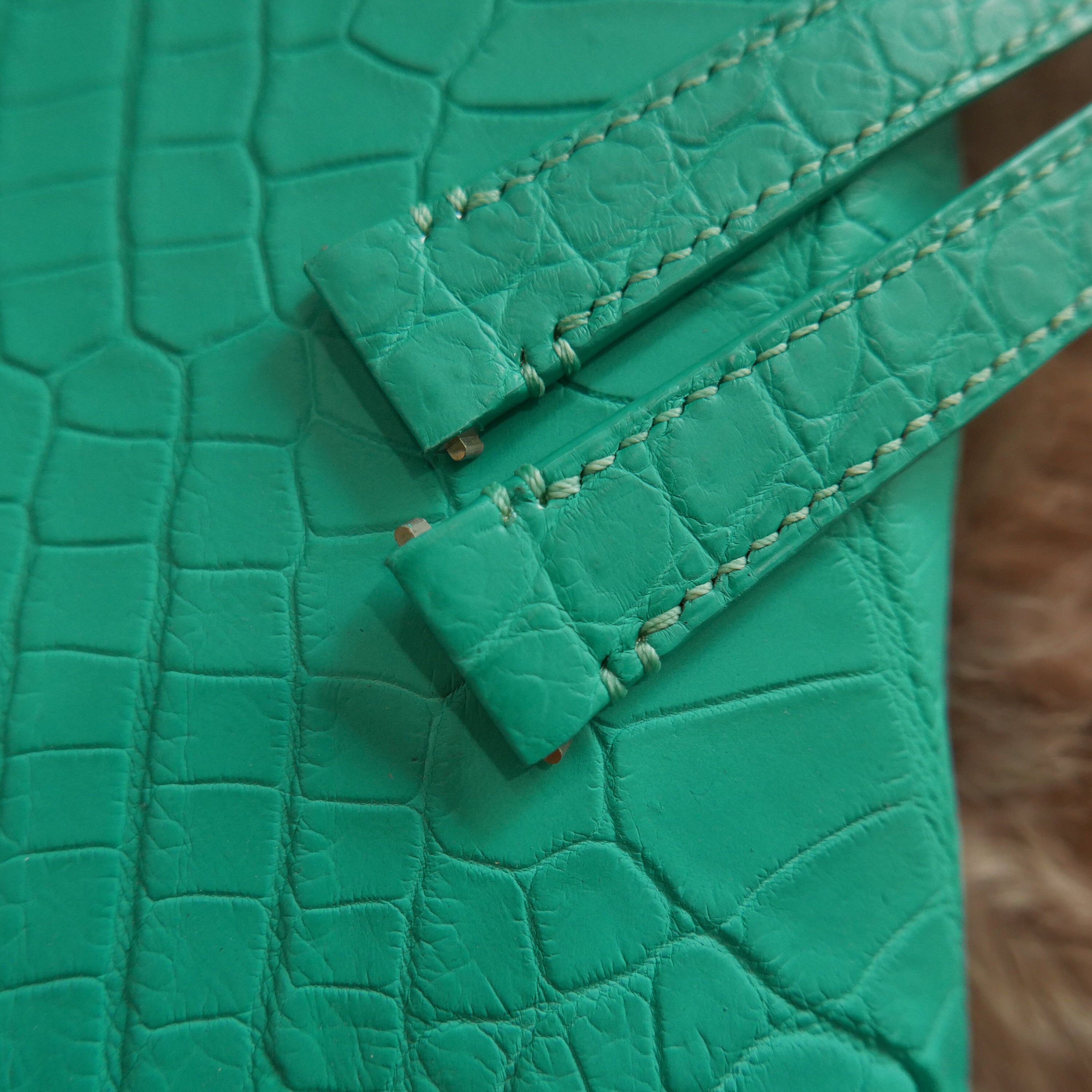 Handmade Glossy Green Alligator Leather Watch Strap, Watch