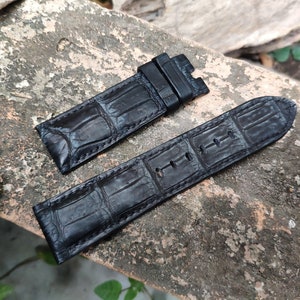 Handmade Black Nubuck Alligator leather watch strap, watch band  22mm, 24mm, 26mm