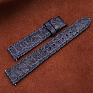 Handmade Dark Navy Blue Alligator leather watch strap for tank solo, tank must 15mm, 16mm, 17mm, 17.5mm, 18mm, 19mm,20mm,20.5mm,22.5mm,23mm