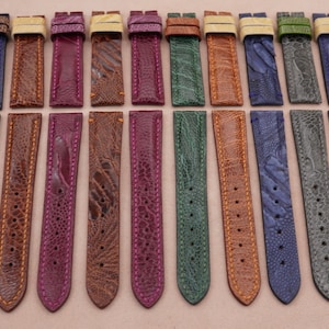 Kavel van 10 struisvogelleren horlogeband, maat 20/18 mm, opruimingsprijs: