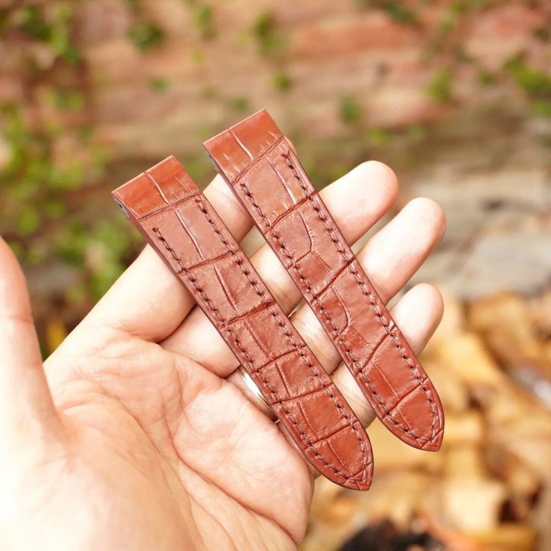 Handmade Red Brown Alligator Leather Deployment Strap for Santos