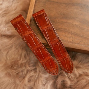 Handmade Red Brown leather Deployment Strap For Santos 100, Santos XL size 20mm, 23mm