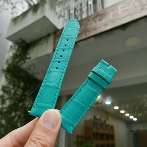 ハンドメイドのマットアクアブルーアリゲーターレザーウォッチストラップ、ウォッチバンド 18 mm、19 mm、20 mm、21 mm、22 mm、24 mm、26 mm