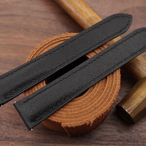 Handmade Black Saffiano leather watch strap for tank solo, tank must 15mm, 16mm, 17mm, 17.5mm, 18mm, 19mm, 20mm, 20.5mm, 22mm, 23mm