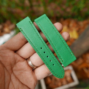Handmade Green Calf Epsom leather Deployment Strap for Santos medium and large 18.5mm, 21mm