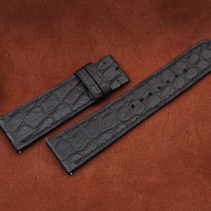 Handmade Black Alligator leather watch strap for tank solo, tank must 15mm, 16mm, 17mm, 17.5mm, 18mm, 19mm,20mm,20.5mm,22.5mm,23mm