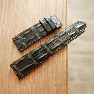 Handmade Black Alligator leather Double hornback 22mm, 23mm, 24mm, 26mm, 27mm