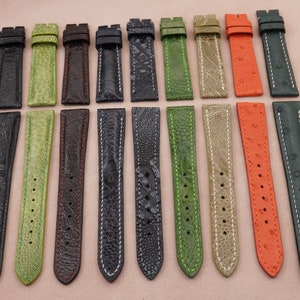 Kavel van 9 struisvogelleren horlogeband, maat 19/16 mm, opruimingsprijs