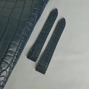 Déployante en cuir d'alligator bleu marine mat fait main pour Santos moyenne et grande 18,5 mm, 21 mm