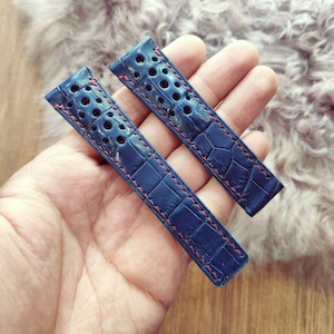 Handmade Blue Alligator leather Racing deployment strap for Carrera, aquaracer 19mm, 20mm, 21mm, 22mm