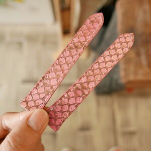 Bracelet déployante en cuir de python rose fait main pour Santos moyen et grand 18,5 mm, 21 mm
