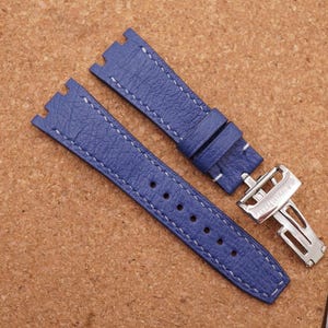 Handmade Blue Ostrich Belly leather watch strap Ap Royal Oak Offshore Diver