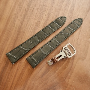 Handmade Matte Black Alligator leather watch strap for tank solo, tank must 15mm, 16mm, 17mm, 17.5mm, 18mm, 19mm, 20mm, 20.5mm, 22mm, 23mm
