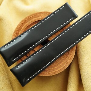 ブライトリング20mm、22mm、24mm用、手作りのブラックボックスカーフレザー製腕時計ストラップ。
