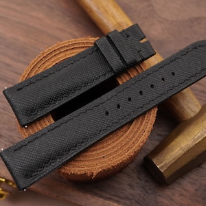 Handmade Black Saffiano leather watch strap for  tank solo, tank must 16mm, 17.5mm, 20.5mm, 19mm, 22.5mm