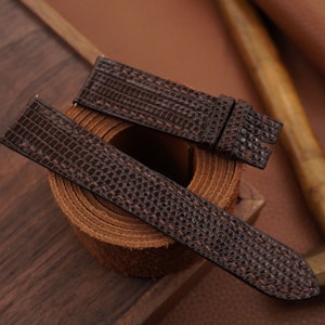 Handgjort mörkbrunt läderarmband med böjd ände i Lizard-stil, klockarmband 18 mm, 19 mm, 20 mm, 21 mm, 22 mm