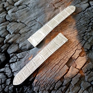 Handmade Glossy Taupe Alligator leather Deployment strap for Santos medium and large 18.5mm, 21mm
