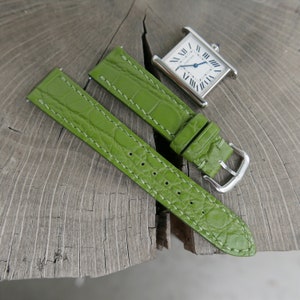 Handmade Matte Lime Green Alligator leather watch strap, watch band 18mm, 19mm, 20mm, 21mm, 22mm, 24mm, 26mm