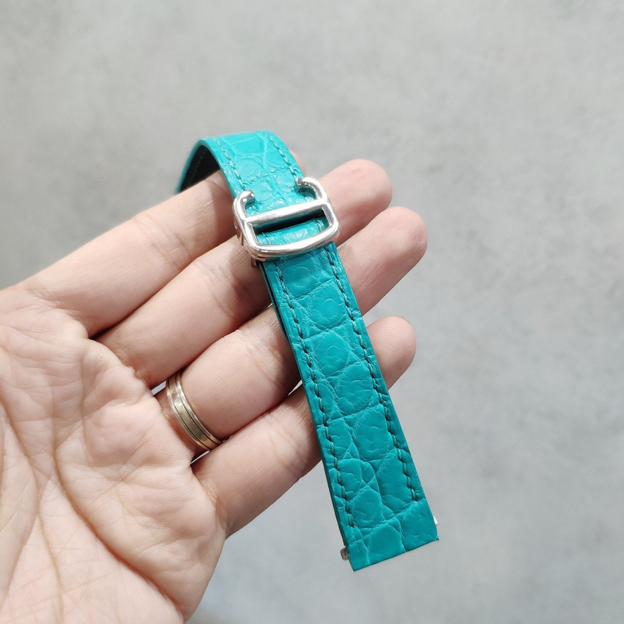 Handmade Matte Jade Green Alligator Leather Deployment Strap