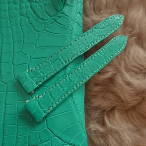 Déployante en cuir d'alligator vert jade mat fait main pour Santos moyenne et grande 18,5 mm, 21 mm