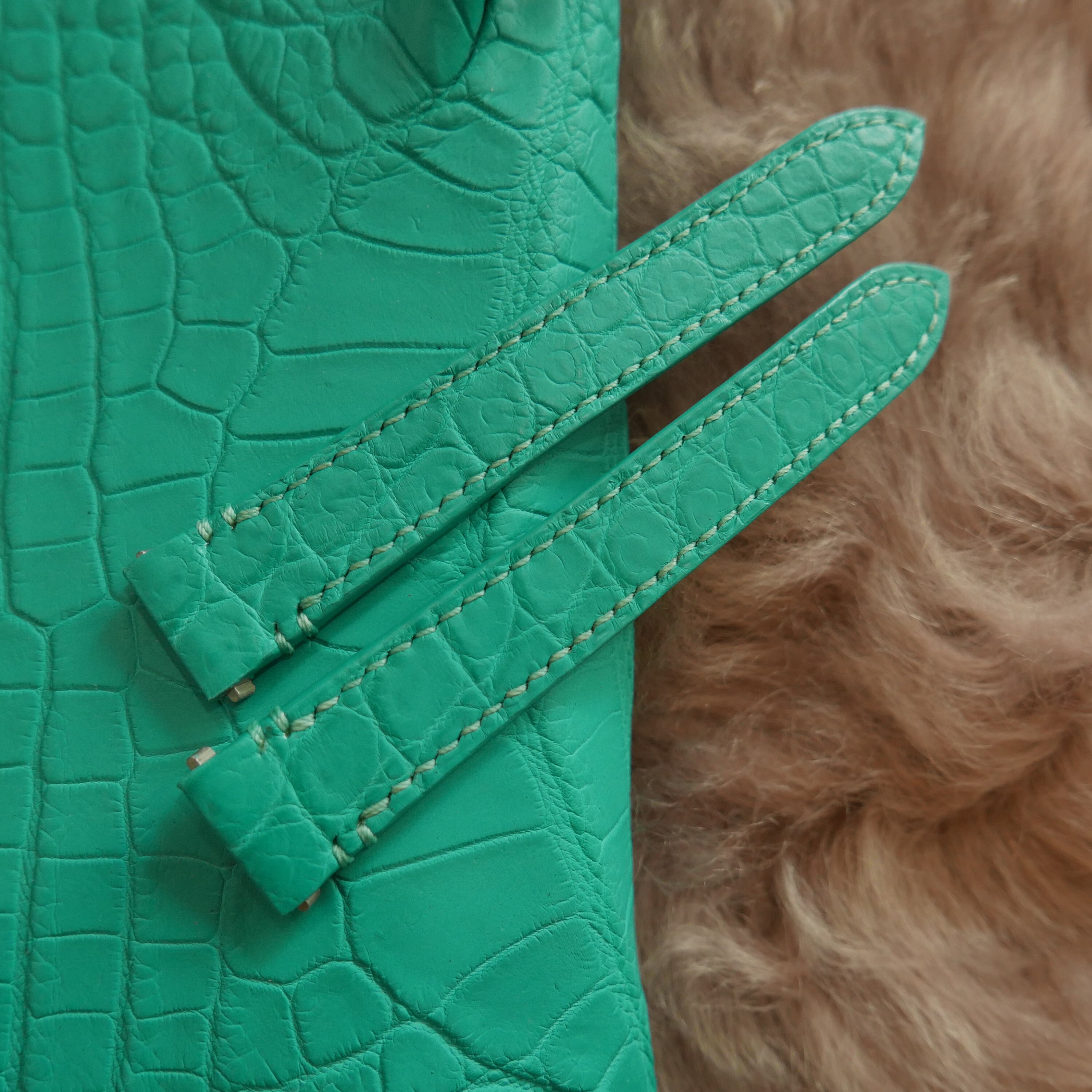 Handmade Glossy Green Alligator Leather Watch Strap, Watch