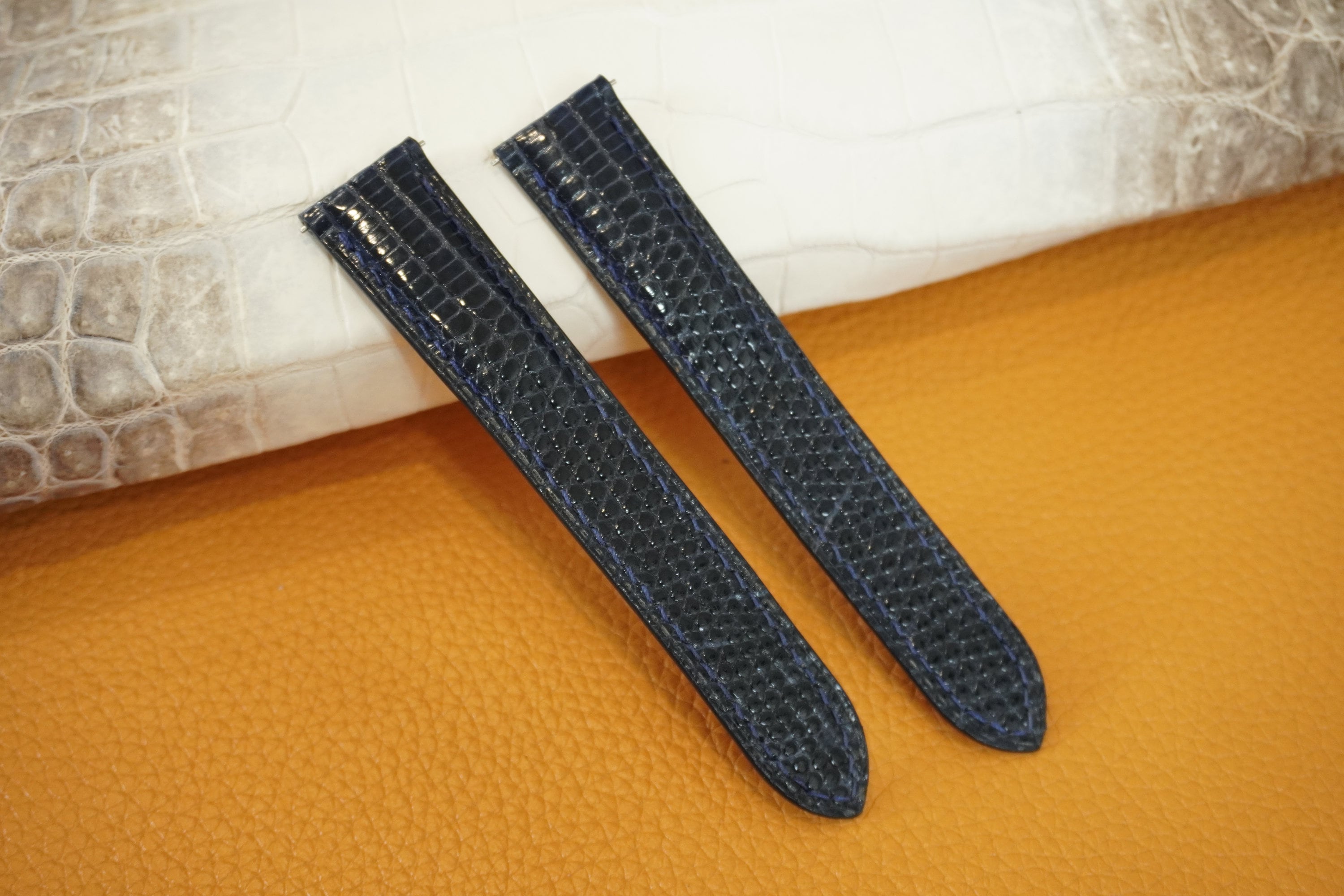 23mm/18mm Orange Genuine OSTRICH Skin Leather Stonewash Watch Strap #WT5599  - Ziczac Leather Workshop