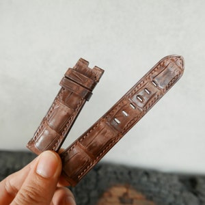 Handmade Dark Brown Nubuck Alligator leather watch strap, watch band  22mm, 24mm, 26mm