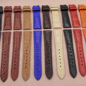Veel van 10 alligatorleren horlogeband, maat 20/16 mm, opruimingsprijs: