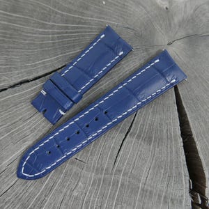 ハンドメイド マット ネイビー ブルー カーブエンド アリゲーター レザー ウォッチ ストラップ、ウォッチバンド 18 mm、19 mm、20 mm、21 mm、22 mm、24 mm、26 mm
