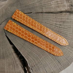 Déployante en cuir de serpent de mer orange fait main pour Santos moyen et grand 18,5 mm, 21 mm