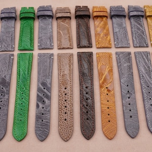 Kavel van 10 struisvogelleren horlogeband, maat 21/18 mm, opruimingsprijs: