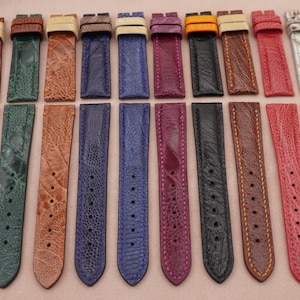 Kavel van 10 struisvogelleren horlogeband, maat 20/18 mm, opruimingsprijs: