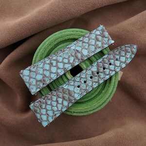 Handmade Baby Blue Python leather Deployment Strap for Santos medium and large 18.5mm, 21mm