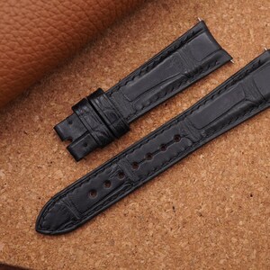 Bracelet montre en cuir d'alligator noir mat fait main avec extrémités incurvées, bracelet de montre 18 mm, 19 mm, 20 mm, 21 mm, 22 mm
